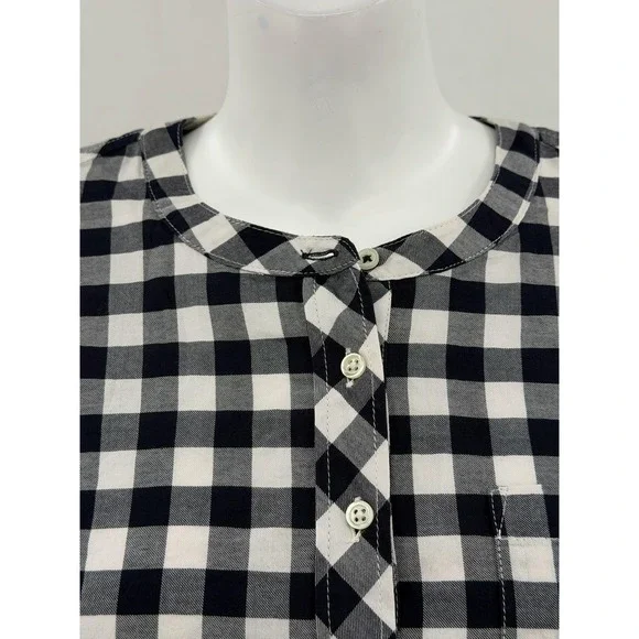 Talbots Top Womens Small Navy Gingham Popover Tunic Long Sleeve 100% Cotton NWT - Picture 2 of 10